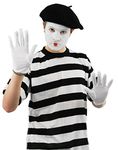 MIME ARTIST FANCY DRESS COSTUME KIT 4 PIECE TSHIRT(SMALL)-BERET-GLOVES-FACE PAINT.