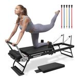 SENDIAN Foldable Pilates Equipment for Home Workouts,Balanced Body Pilates Reformer Machine for Home and Gym, Pilates Exercise Equipment with Jump Board, Additional 5 Color Cords (Black)