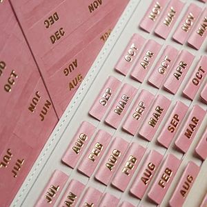 UPAFEXXI-Leather Monthly Tabs, 48 Pcs Planner Tabs, Calendar Month Stickers for Planners, Organizing and Sorting Out Notebooks(Pink)