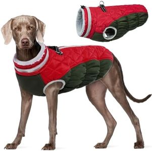 FUAMEY Dog Winter Jacket, Padded Dog Coat with Harness, Water Resistant, Back Zipper, Small to 3XL, Christmas