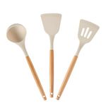 SHOPPOFOBIX Silicone Spatula for Kitchen and Utensils Spoon Set 3-Piece Silicone Kitchen Cooking Utensils Set with Wooden Handle Spatula Turner Serving Cooking Spoon for Omelet Egg Dosa Chapati