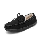 DREAM PAIRS Men's Moccasin Slippers House Shoes Indoor Outdoor Fuzzy Furry Loafers Suede Leather Warm Winter Shoes,FUR-LOAFER-01,Black,Size 11 M US