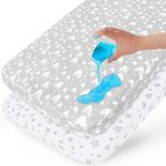 Waterproof Pack n Play Fitted Sheets 2 Pack,100% Organic Cotton Mini Crib Mattress Cover Protector 38" X 25" Fits for Baby Playpen/Playard Mattress, Portable Crib Sheet, White & Grey Star Print