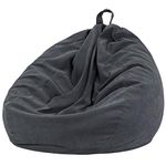 Nobildonna Bean Bag Chair Cover (No Filler) for Kids and Adults. Extra Large 300L Bean Bag Stuffed Animal Storage Washable Soft Premium Corduroy Stuffed Plush Toys Bean Bag Cover (Black Gray)