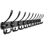 Dseap Wall Mounted Coat Rack - 10 Tri Hooks, Heavy Duty Stainless Steel Coat Hook for Coat Hat Towel Robes Mudroom Bathroom Entryway, Black