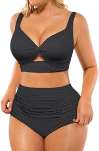 SHAPELLX Plus Size Tummy Control Bikini High Waisted Swimsuit Twist Front 2 Piece Bathing Suit Adjustable Wide Straps Bikini Sets (Black, 3XL)