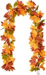 Artificial Autumn Maple Leaves Garland Autumn Decorations, Fall Hanging Plant for Home Garden Wall Doorway Backdrop Fireplace Decoration, Wedding Party Thanksgiving Decor,Yellow,1.75m