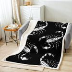 Feelyou Scorpion Blanket for Girls Boys Children Black and White Throw Blanket Decorative Animal Theme Sherpa Blanket Horror Scorpion Fleece Blanket Throw 50"x60" Fuzzy Blanket