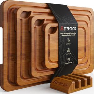 Astercook Deep-Carbonized Bamboo Cutting Boards for Kitchen