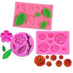 Skytail Flowers Peach Blossom, Rose Fondant Mould, Rose Leaf Fondant Mould for Cake Decorating Cupcakes Decoration Topper, 3pcs Gumpaste Mold Jelly Jello Candy lamasa Resin Mould.