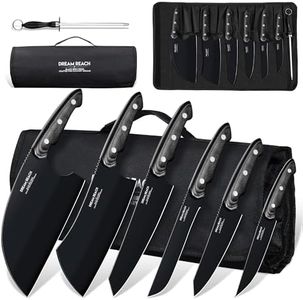 Dream Reach Chef Knife Set - 6PCS Hand Forged Black Butcher Knife Set for Meat Cutting, Serbian Cleavers with A Roll Bag for Kitchen Camping BBQ Outdoor, Birthday Mother Father Gift Idea