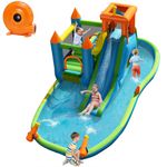 Maxmass Inflatable Water Park, Kids Bouncy Castle with Slide, Climbing Wall, Splash Pool, Trampoline and Water Cannon, Jumping Bounce House for Summer Playland (8-In-1, With 720W Blower)