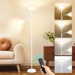 OUTON LED Floor Lamp, 70" Tall Torchiere Floor Lamp + Adjustable Reading Light, Modern Dimmable Standing Lamp with Remote Control & Rotary Switch, Corner Lamp for Living Room Bedroom Office, White