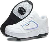 HOVERKICKES Fashion Kids Roller Shoes - Premium Skate Shoes with Wheels for Girls - USB Rechargeable LED Sneakers for Boys, White-999, 4 Big Kid