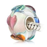 LAMOONY Lampwork Murano Charm 925 Sterling Silver Glass Charm Flower Charm Leaf Charm for DIY Charms Bracelet, Silver