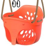 SELEWARE Cute High Back Full Bucket Toddler Swing Seat with Adjustable Rope, Heavy Duty Playground Swing Set with 2 Carabiners, Elephant Design, 600LB Weight Limit, Red