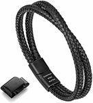 murtoo Mens Bracelet Leather Braided, Brown and Black Leather Bracelet for Men (Black, 7.48")