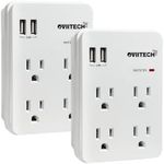 Oviitech Multi-Functional Wall Mount Outlet,Surge Protector,OviiTech 4-Outlet with USB 2.4A Charging Ports Socket Outlets Adapter,1875 W,750 Joules,White,ETL Listed,2 Pack
