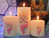 Floryn Decor Set Of 3 Printed Pillar Candles Decoration Dinner Wedding Party Candles - Perfect Use For Home Decor -Spa Candle | Smokeless & Dripless (Unicorn Set Of 3), Paraffin Wax, Unscented