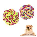 Vivifying Dog Rope Toy Ball, Pack of 2 Braided Cotton Chew Knot Ball for Dog Teeth Cleaning