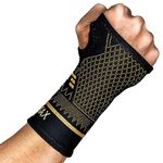 INDEEMAX Wrist Support Sleeve 1 Pair, High Copper Infused Compression Wrist Brace with Thumb Loop, Left/Right Palm Hand Support for Carpal Tunnel, Arthritis, Tendonitis, Pain Relief, Sport Black, S