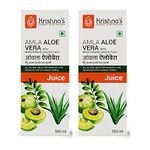 KRISHNA'S HERBAL & AYURVEDA Amla Aloe Vera Wheat-Grass, Haldi & Tulsi Juice - 500 Ml (Pack Of 2) | Enriched With Vitamin C | All In One Drink With Aloe Vera, Amla, Haldi, Tulsi & Wheatgrass