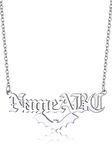 Gothic Bat Custom Name Necklace for Women, Stainless Steel Old English Nameplate Choker Necklaces for Men