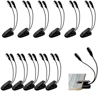 LECEHIVO 12 Pcs LED Book Light with Dual Arm Clip Music Stand Lamp USB and AAA Battery Operated 4 Brightness Eye Protection Reading Light for Bookworms, Piano Players