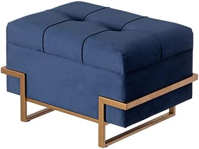 Fabulaxe Rectangle Velvet Storage Ottoman Stool Box with Abstract Golden Legs | Decorative Sitting Bench for Living Room Home Decor with Unique Base Support (Blue Small)