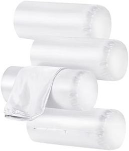 Remerry Pack of 4 Neck Pillow Case Cover Only Round Covers with Zipper Bolster Cervical Roll Satin Cylinder Pillowcases (White, 14 x 6 inches)