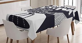 ABAKUHAUS Cinema Festival Tablecloth, Movie Camera Design, Dining Room Kitchen Rectangular Table Cover, 54 W X 94 L, Dark Violet Blue White