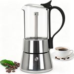 DITOSH 6 Cup Glass Transparent Moka Pot Stainless Steel Uncoated Stovetop Espresso Maker Italian Coffee Makers Mocha Greca Machine Cafe Classic Induction Cookers for Home Camping 350ml