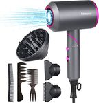 Flintronic Foldable Hair Dryer 2000W Powerful AC Motor Fast Drying Ionic Hair Dryer with 2 Speed 3 Heat Setting, Cool Shot Button with 1 Diffuser & 2 Concentrator (3 Nozzles&3 Comb Included) Grey