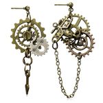 Handmade Punk Steampunk Vintage Clockwork Dangle Drop Earrings Clock Gear Antique Airplane Earrings for Women Men Halloween, Metal, n/p