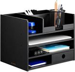 Navaris Bamboo Desk Organizer - Desktop Table Storage Drawers and Compartments for Organizing Stationery, Documents, Files, Office Accessories - Black