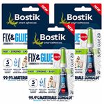 3 x Bostik Fix & Glue Liquid Super Glue for Instant Bond in 5 Seconds | Non-Hazardous, Non-Irritant, Odourless, Solvent-Free & Water-Resistant | For Bonding Most Materials | 9g in Total