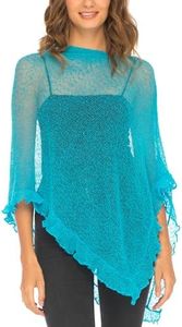 SHU-SHI Women’s Sheer Knit Poncho Shrug Lightweight Asymmetrical Ruffle Wrap Dressy Summer Shawl Cover Up Top