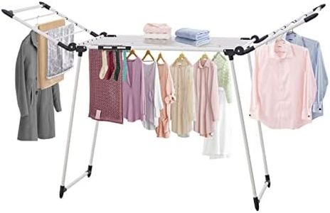 YUBELLES Clothes Drying Rack, Gullwing Laundry Rack, Collapsible, Space-Saving Laundry Rack, with Bonus Sock Clips, for Clothes, Towels, Linens, Indoor/Outdoor