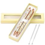 2pcs Floral Pens, Fancy Flower Ballpoints Pens&Box Chic White+Yellow-Small Flower Print Pens Pretty Pens for Women Girls Metal Retractable Black Ink Pen Writing Journaling Teacher Mother Wedding Gifts