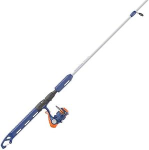 Zebco Wilder Spinning Reel and Fishing Rod Combo, 4-Foot 3-Inch 2-Piece Fishing Pole, Size 15 Reel, Changeable Right- or Left-Hand Retrieve, Pre-Spooled with 6-Pound Zebco Cajun Line, Blue/Orange