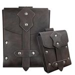 HiiFeuer 2 Pieces Medieval Faux Leather Studded Belt Pouch, Retro Renaissance Belt bag, Portable Waist Bag Side Pack for LARP (Brown A)