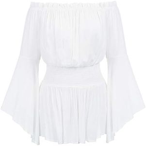 Hanna Nikole Steampunk Peasant Blouse Off Shoulder Gypsy Pirate Costume Dress Up White 24W