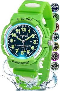Juboos Kids Watch Analog with 7 Colorful Night Lights Boys Girls Waterproof Soft Strap Kids Time Teaching Quartz Wristwatch