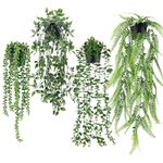 Der Rose 4 Pack Fake Hanging Plants Faux Potted Greenery Artificial Plants for Room Home Shelf Decor Indoor Outdoor