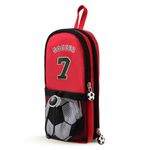 Dravina Large Capacity Pencil Pouch for Boys | Aesthetic Stationary Standing Pencil Case with 3 Zippers & 5 Compartments | Waterproof School Pouch for Kids, Multiutility Pouch (Soccer- Red)