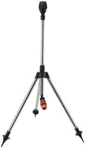 Impact Sprinkler on Tripod Base, Heavy Duty Lawn Sprinkler, 360 Degree Rotating Tripod Sprinkler Stainless Steel Adjustable Coverage Tower Sprinkler for Lawn Yard Garden