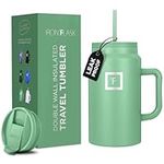 IRON °FLASK Co-Pilot Insulated Mug w/Straw & Flip Cap Lids - Cup Holder Bottle for Hot, Cold Drink - Leak-Proof - Water, Coffee Portable Travel Mug - Sage, 50 Oz