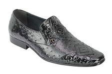 Mens Black Real Leather Ostrich Skin Print Smart Casual Office Party Loafers Dress Shoes[AV988-153,6 UK,Black]