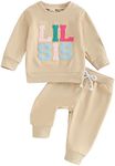 Big Sister Little Sister Matching Outfits Baby Girl Lil/Big Sis Sweatshirt Top Pants Set Fall Winter Clothes 2Pcs, Khaki-lil Sis, 0-6 Months