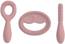 ezpz Oral Development Tools - 3 Months+ (3 Pack in Blush) - Non-Slip Loop, Smile and Stick, 100% Silicone Tools to Practice Feeding + Chewing - Sensory Bumps - Dishwasher Safe